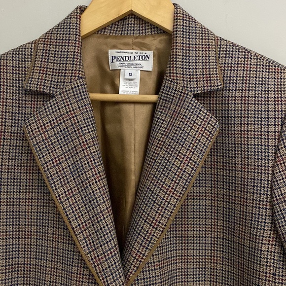 PENDLETON womens Brown-tan-black plaid Blazer 100% virgin wool size 12 - Picture 2 of 7